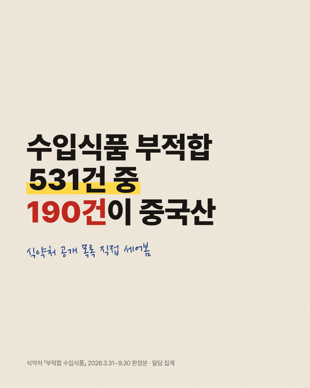 수입식품 부적합 531건 중 190건이 중국산 식약처 공개 목록 직접 세어봄