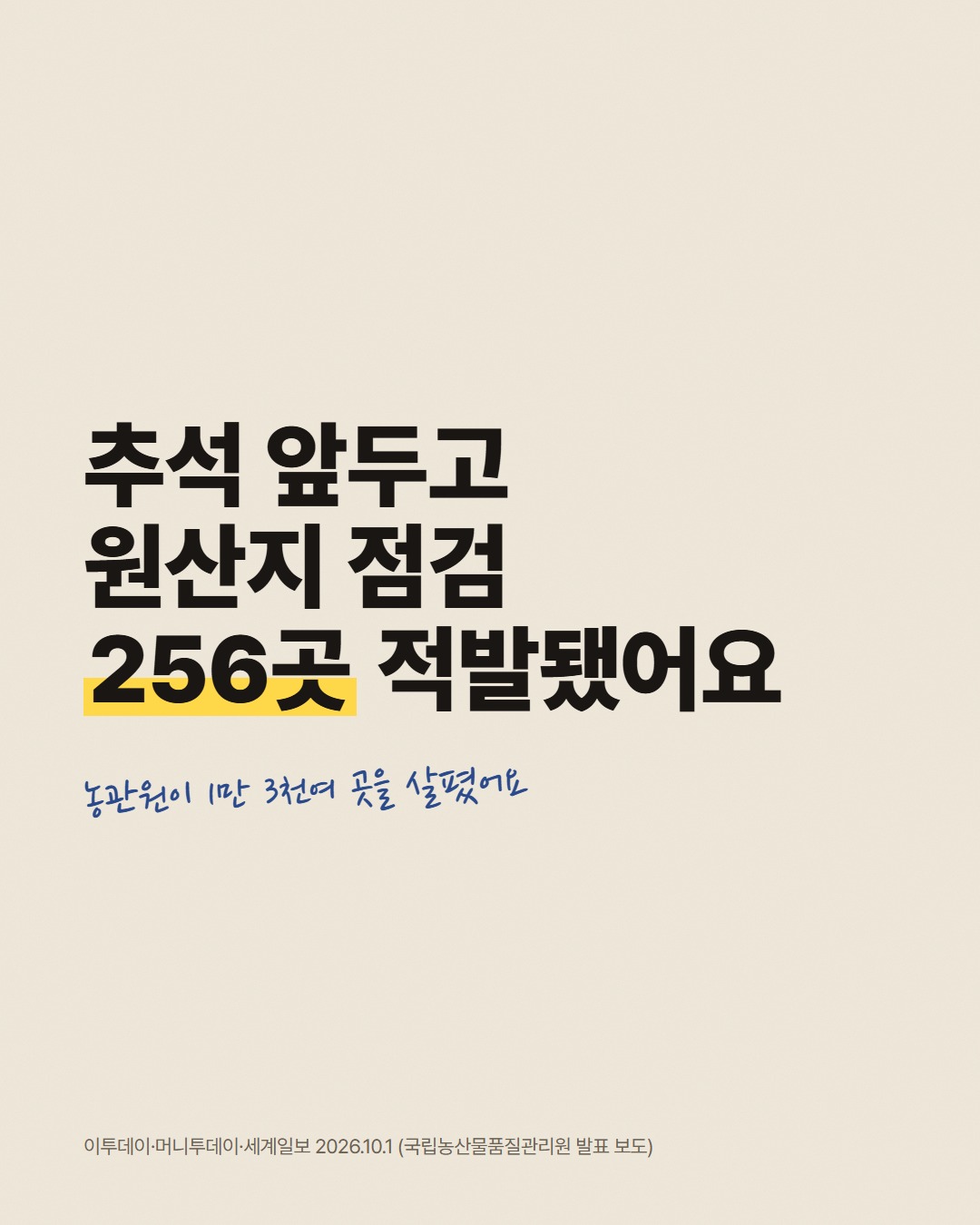 추석 앞두고 원산지 점검 256곳 적발됐어요 농관원이 1만 3천여 곳을 살폈어요
